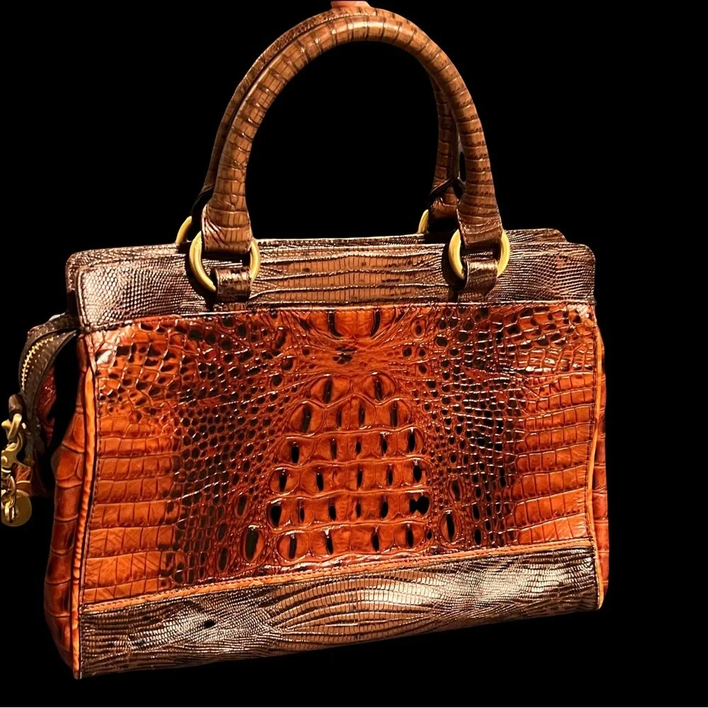 Brahmin Elegant Brown Crocodile-Embossed Handbag